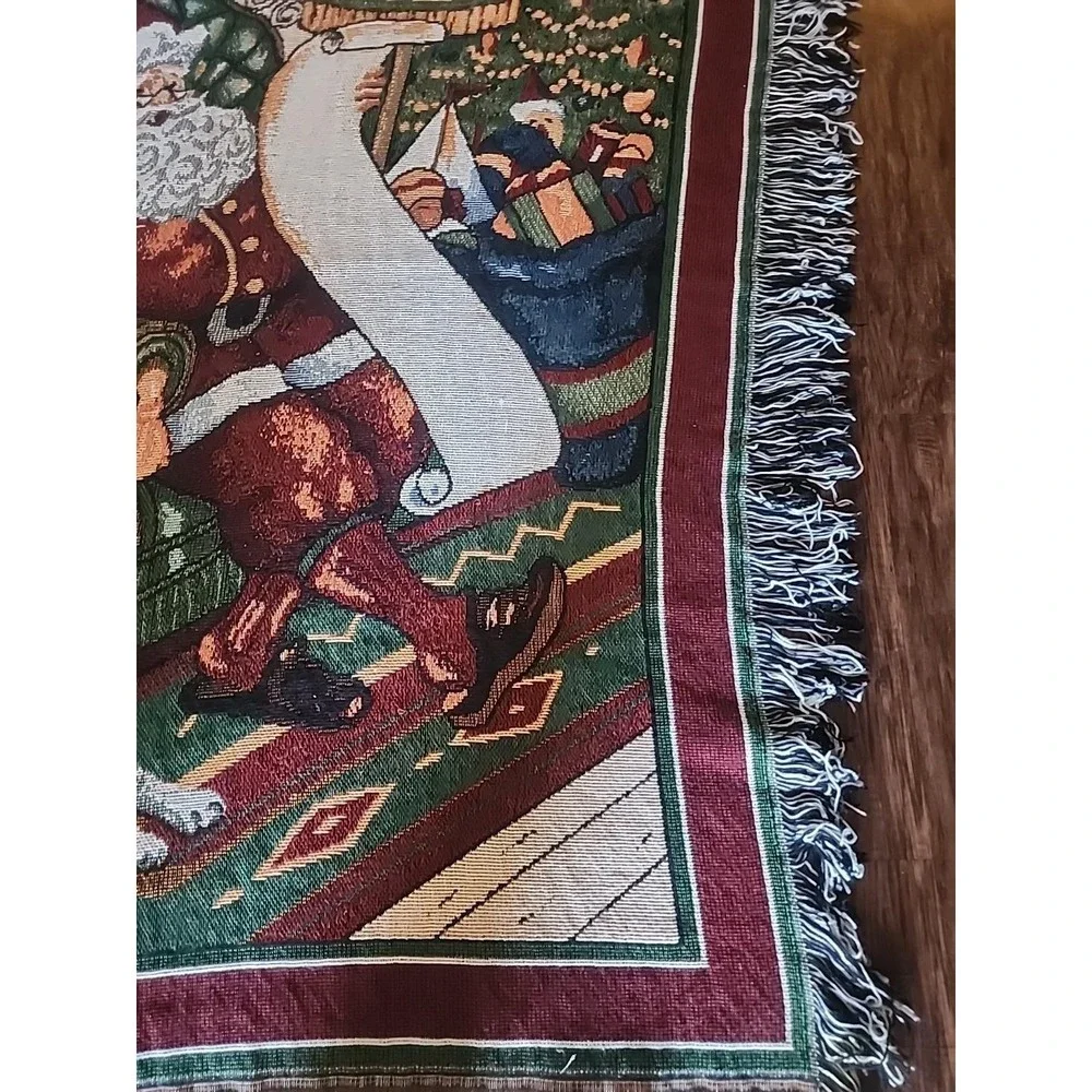 Manual Woodworkers Weavers Tapestry Woven Christmas Santa Husky Throw Blanket